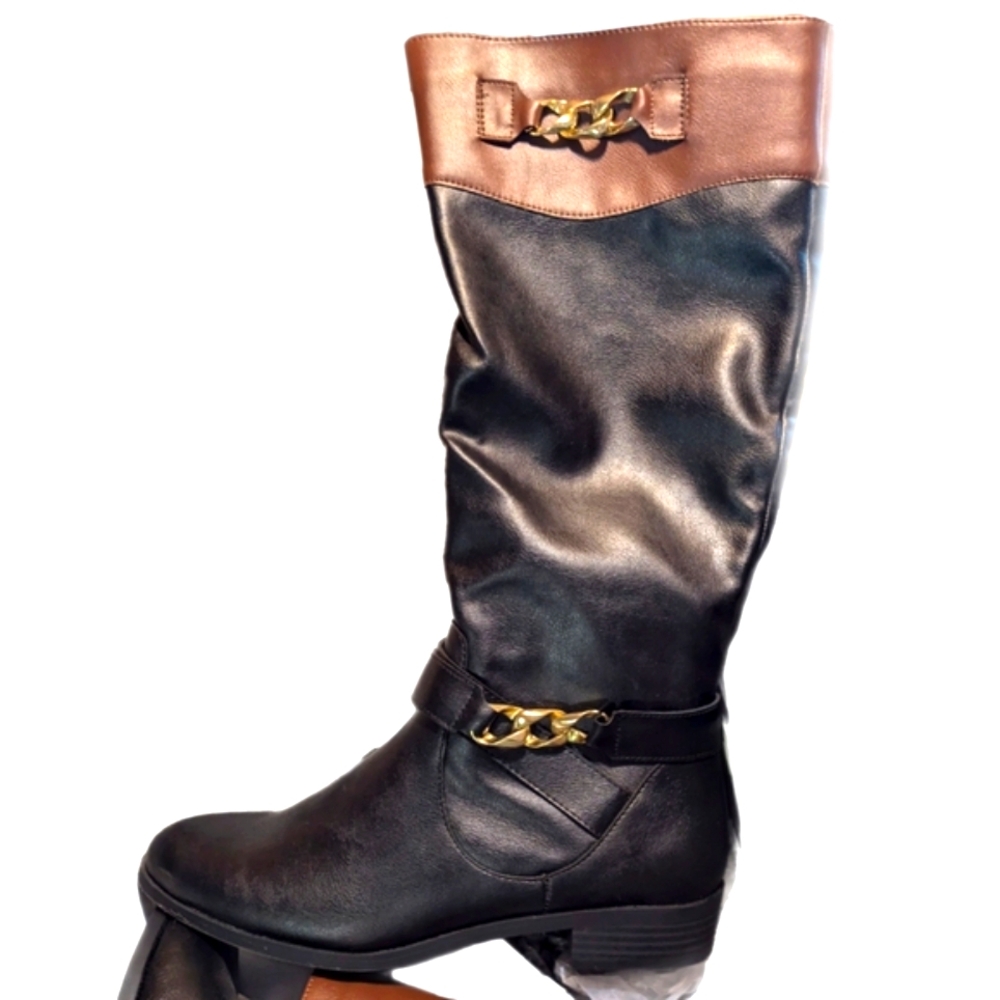 Valerie Stevens Two Tone Leather Riding Boots Flat